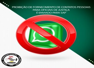 OFÍCIO REFERENTE A PROIBIÇÃO DO FORNECIMENTO DE CONTATOS PESSOAIS PARA OFICIAIS DE JUSTIÇA É ENVIADO PARA SAP
